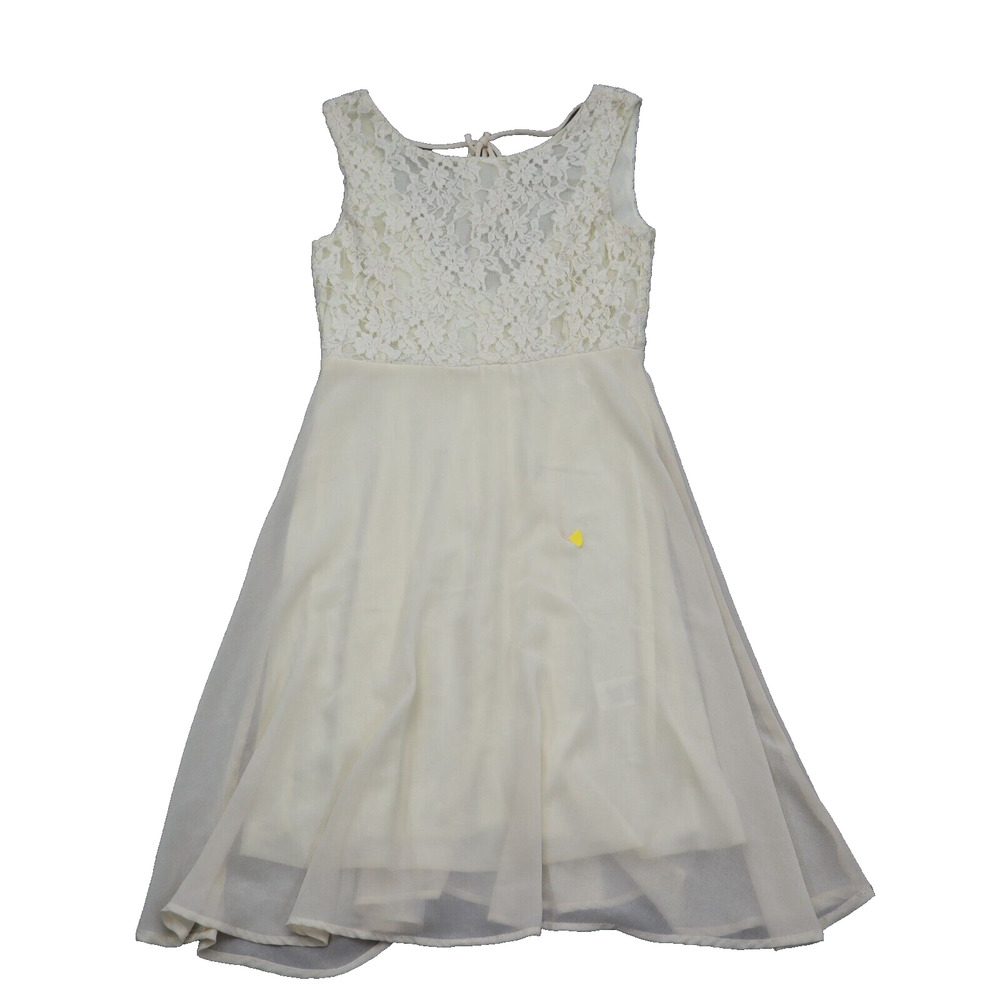 Ya Los Angeles Dress Girls M Ivory Sleeveless Round Neck Lace Zip Fit Flare